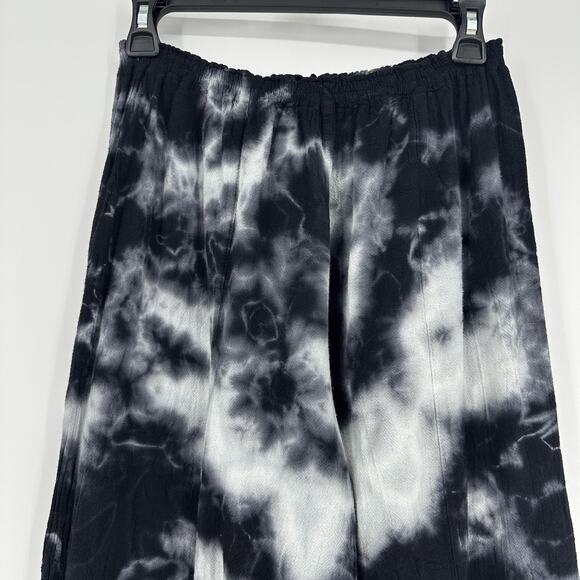 Cottonways Pants Womens SMALL Black White Tie Dye Wide Leg Button Hem Cropped - Picture 2 of 8